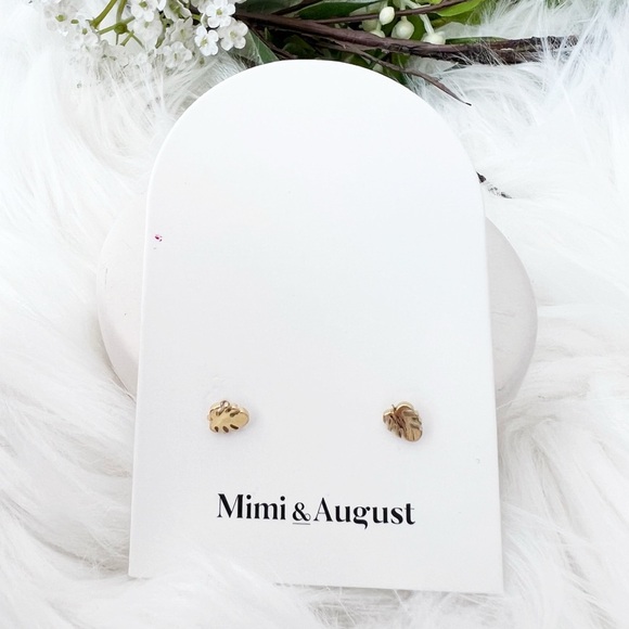 Stitch Fix Mimi & August Tiny Gold Minimalist Monstera Leaf Earrings - Picture 3 of 4